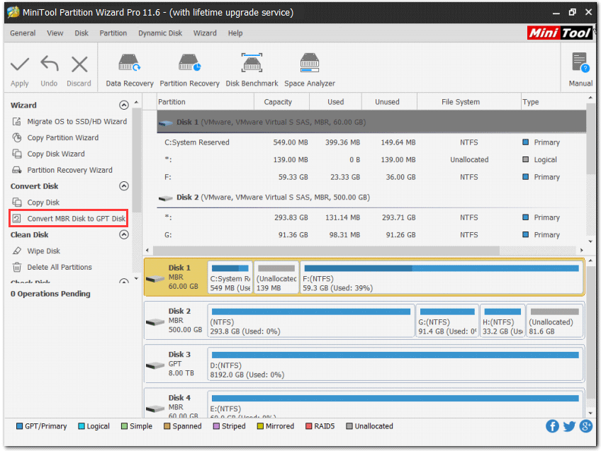 convert MBR disk to GPT disk