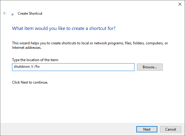 create a boot to UEFI shortcut