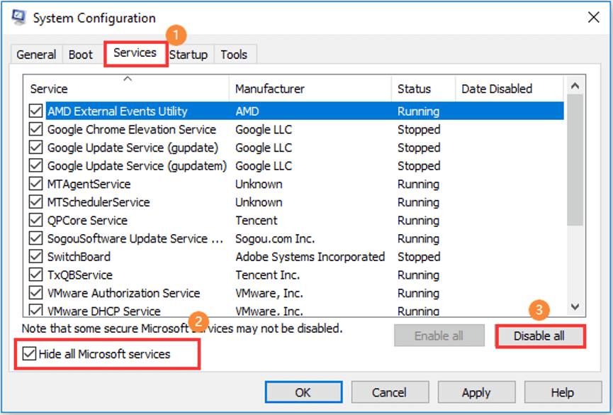 disable non-Microsoft services