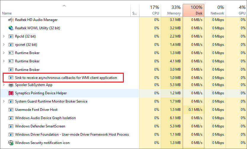 Sink to receive asynchronous callbacks for WMI client application