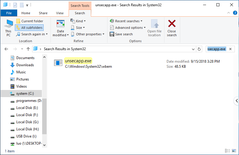 the file location of unsecapp.exe