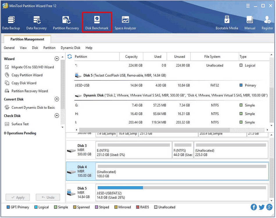 click on disk benchmark on the main page