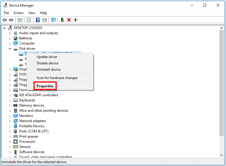 choose the properties option