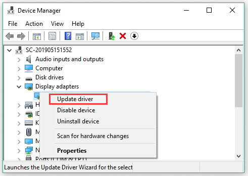 select Update driver option