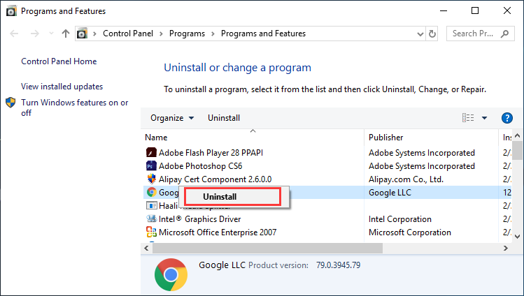 uninstall Google Chrome