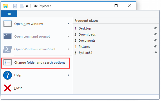 click on Change folder and search options
