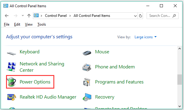  click on Power Options