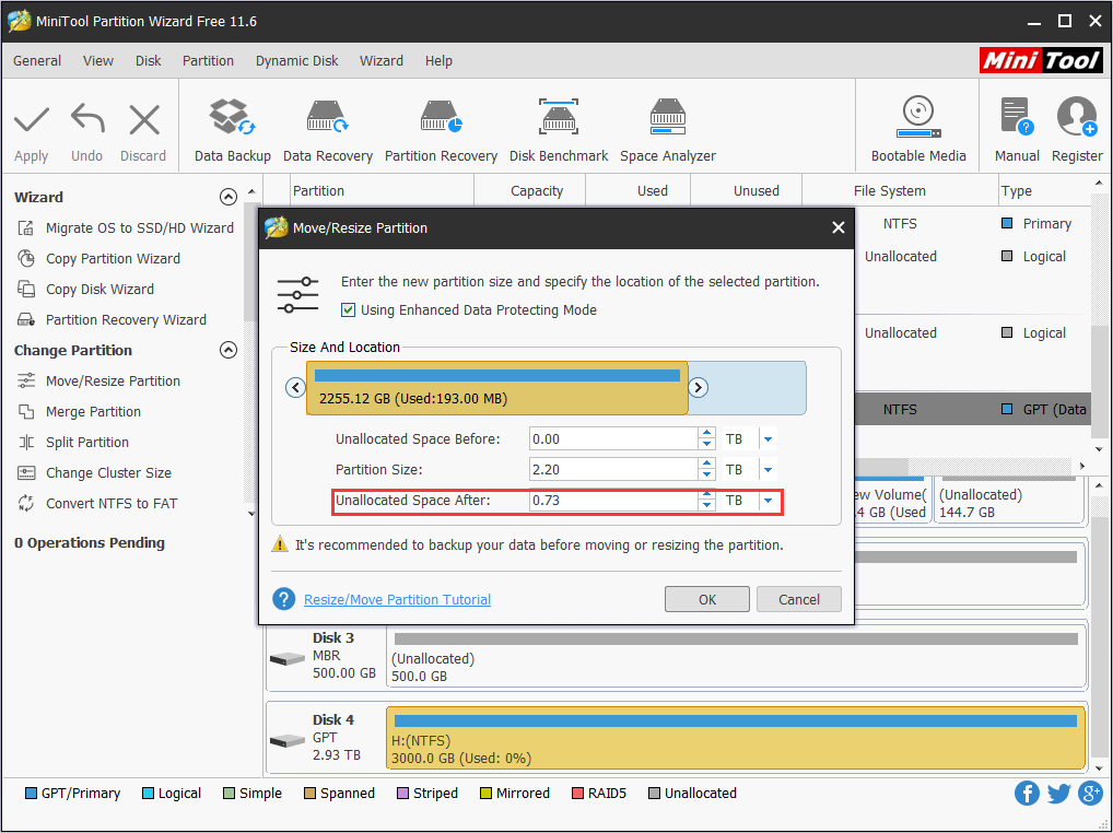 reserve space for new partition