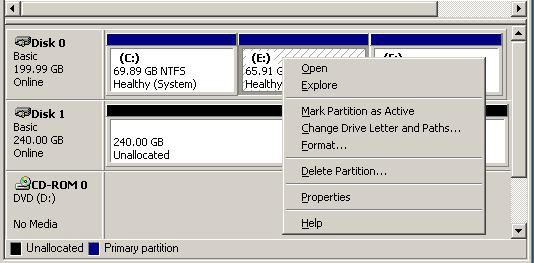 Disk Management features in Server 2003