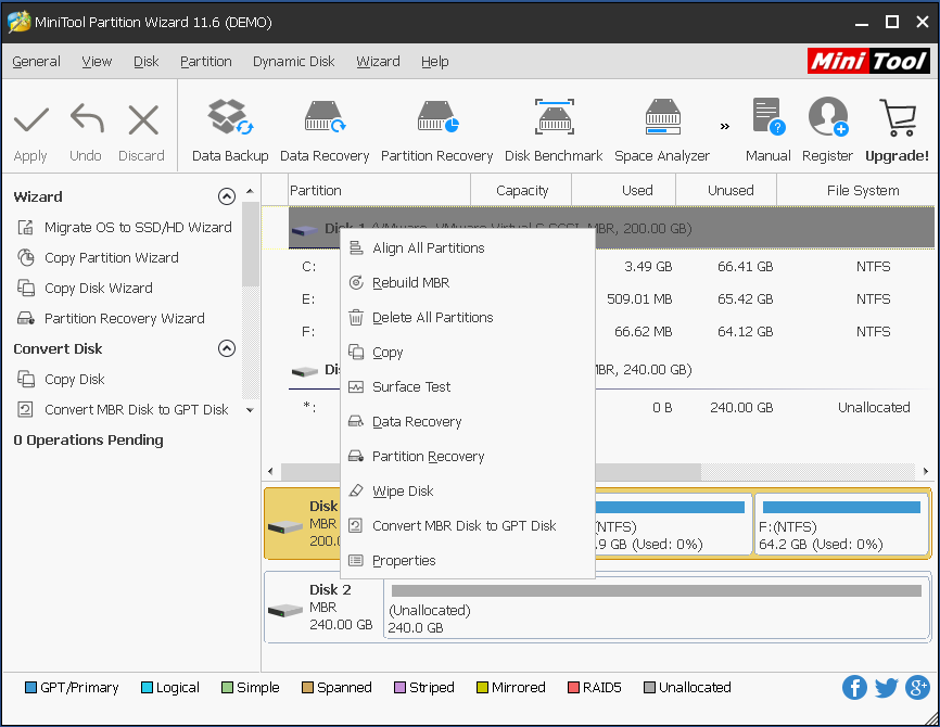 available disk management in MiniTool Partition Wizard