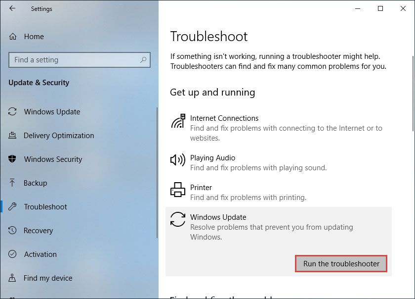 run Windows Update Troubleshooter