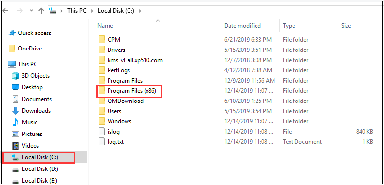 the Program Files (x86) folder