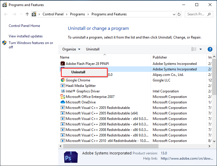 uninstall a program