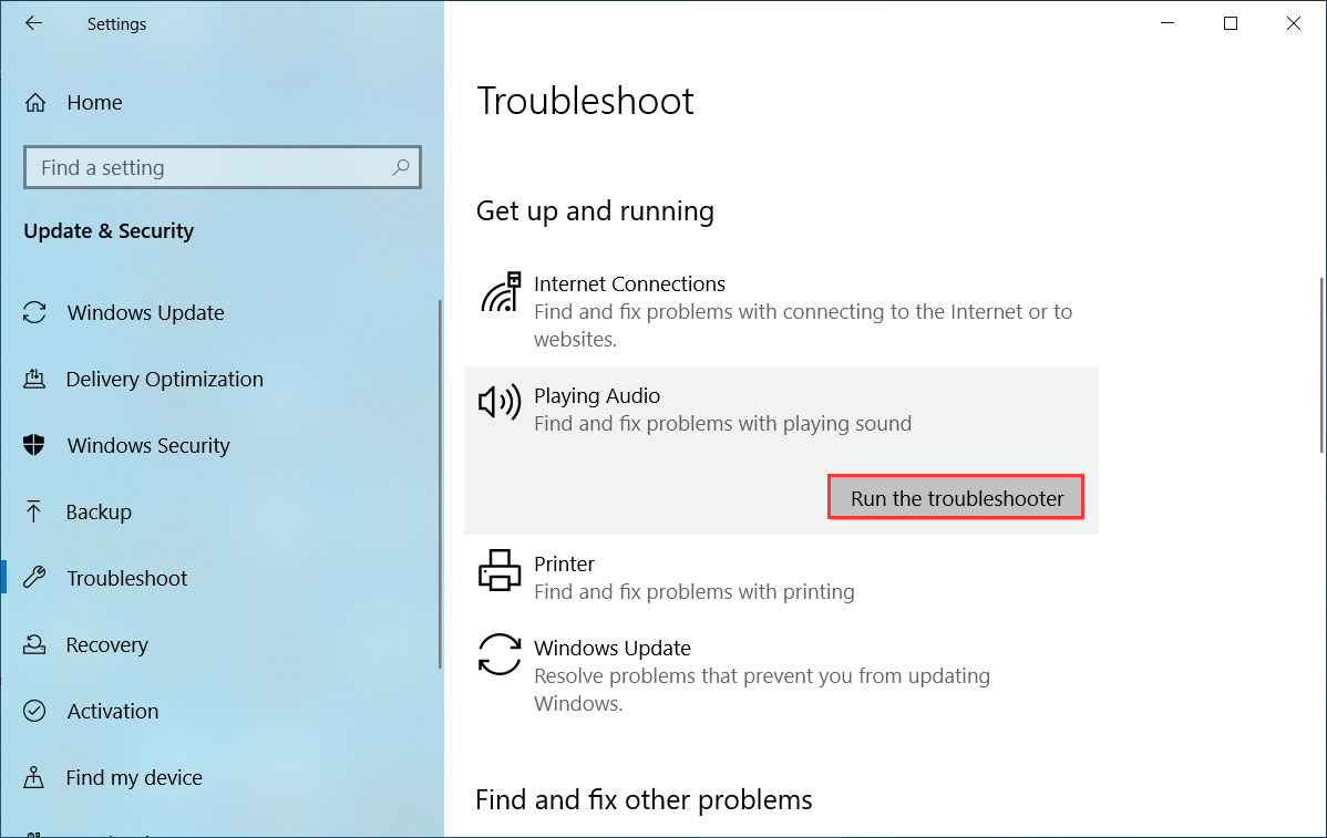 run Audio Troubleshooter