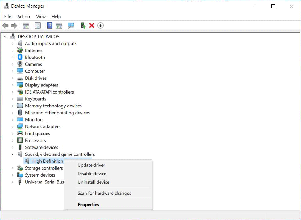 disable audio device