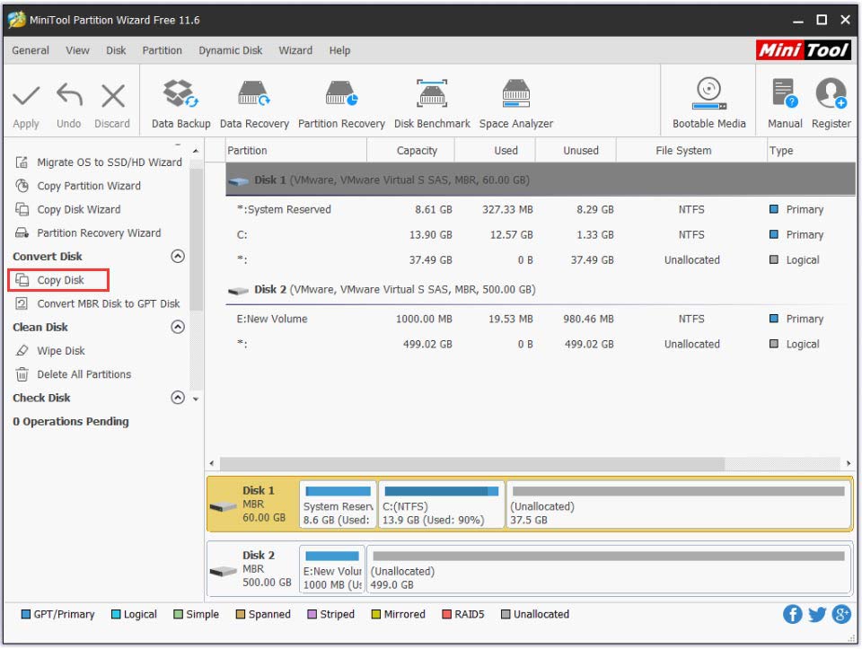 click on Copy Disk on the left pane