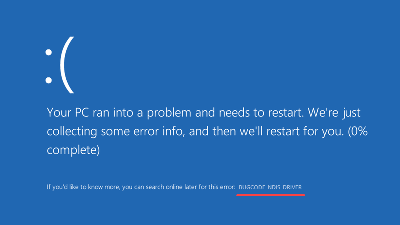 bugcode ndis driver blue screen