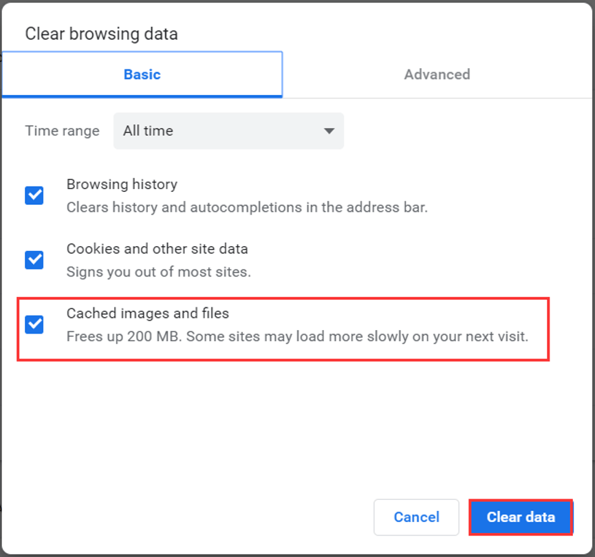 clear browser cache