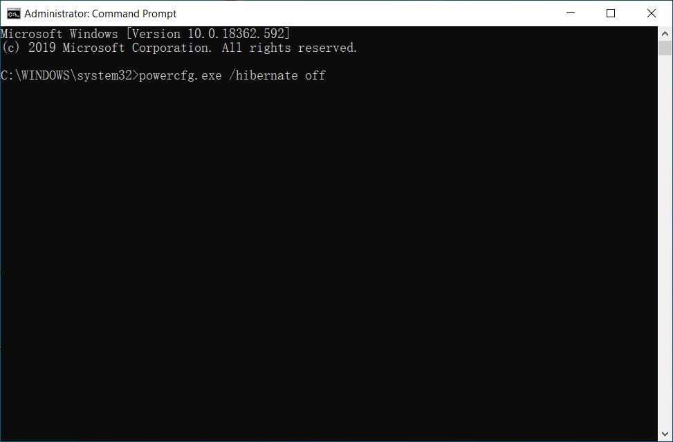run powercfg.exe /hibernate off