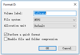 the Enable file and folder compression option in Disk Management