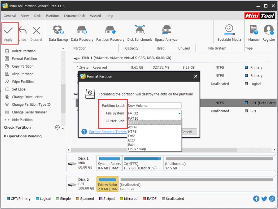 format the partition