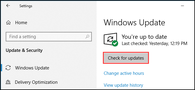 click on the Check for updates