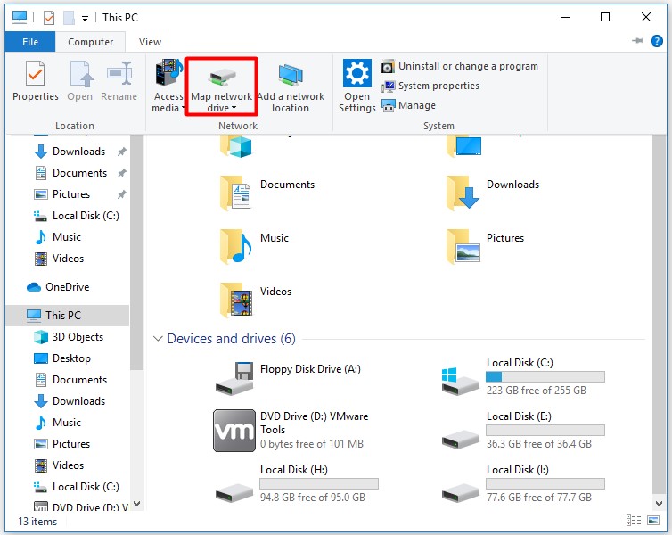 choose the Map network drive option
