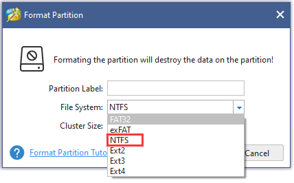 choose file system for the drive