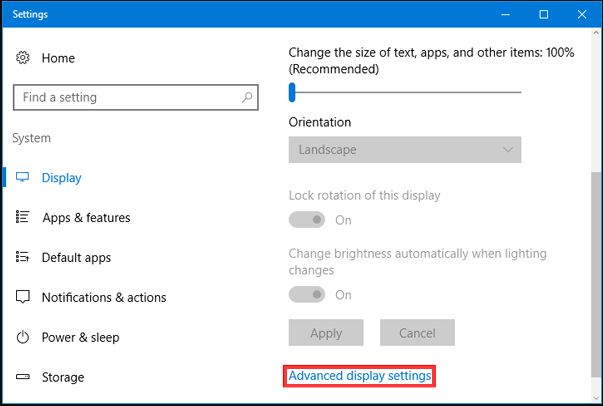 click on Advanced display settings