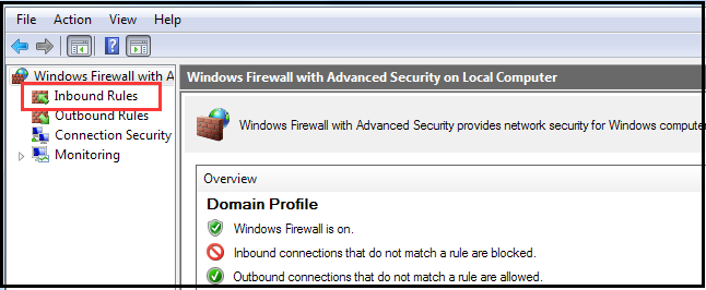 click on Inbound Rules on the left panel