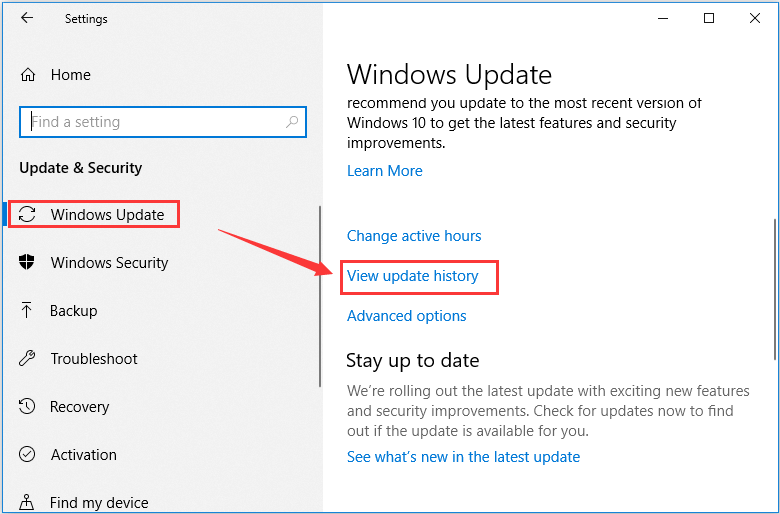 click View update history