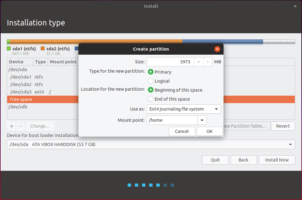 create the home partition