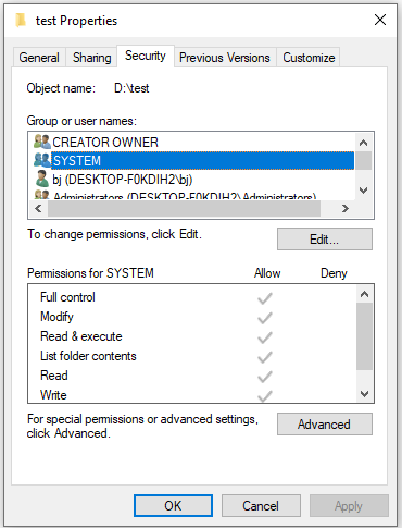 check NTFS properties