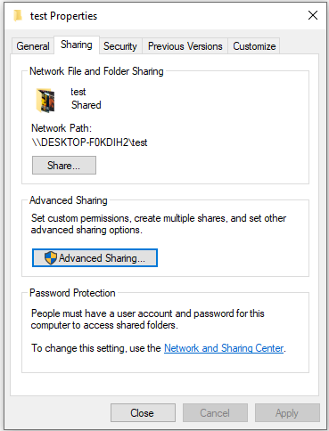 click Advanced Sharing