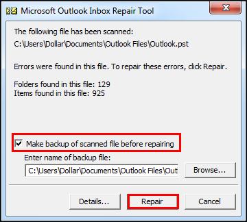 make backup of scanned file before repairing