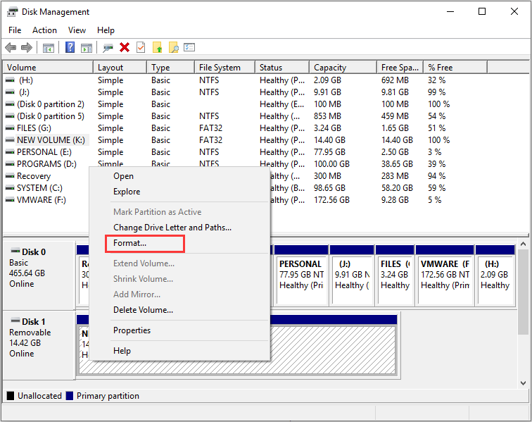 format partition with Disk Management