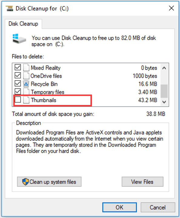 uncheck Thumbnail item