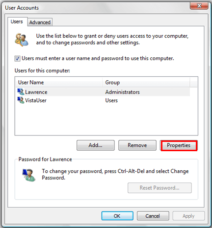 click Properties