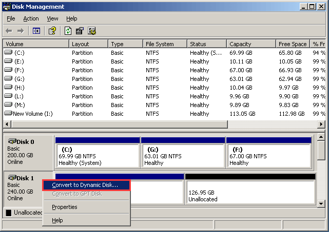 choose Convert to Dynamic Disk