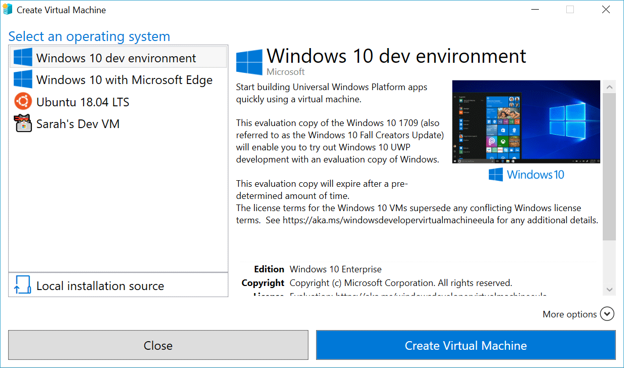 Quick Create in Windows 10 1709