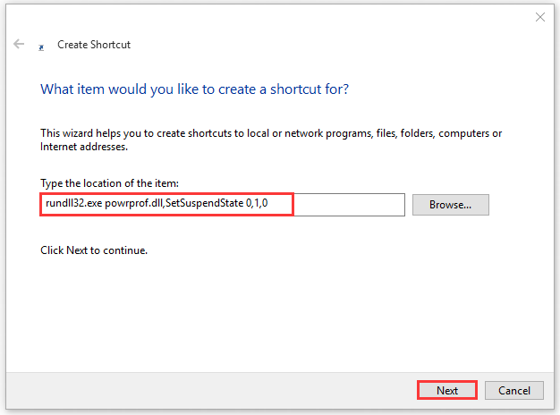 create shortcut for sleep windows 10