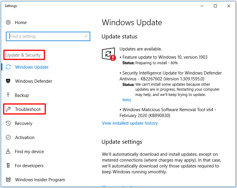 click on troubleshoot