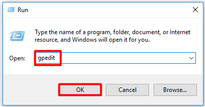 type gpedit and click on OK to go on