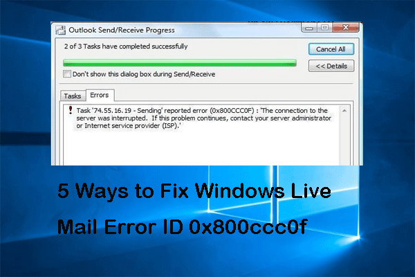 windows live mail error id 0x800ccc0f windows 7