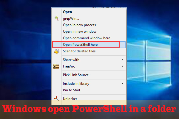 Windows open PowerShell in a folder