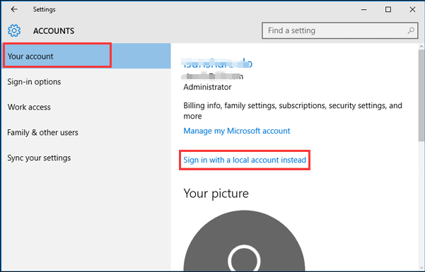 sign in with a local account