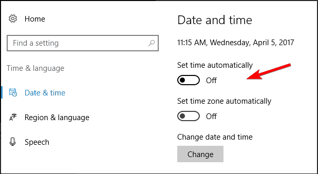 toggle off Set time automatically