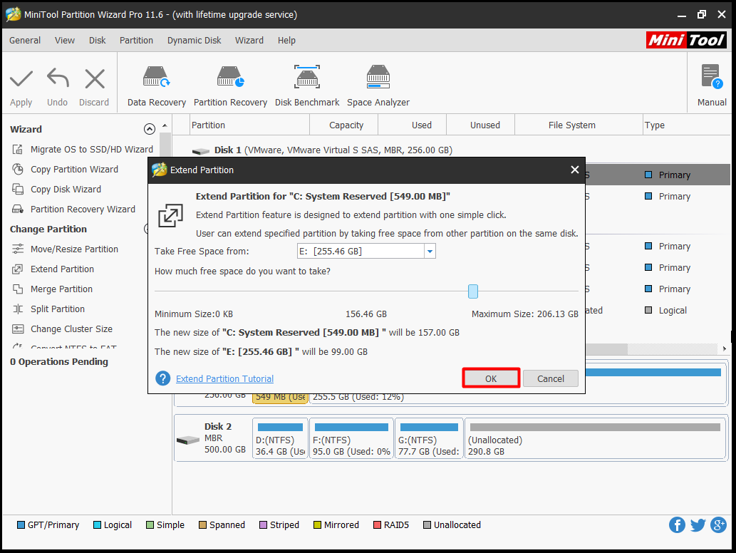 choose the partition that you want to take space from