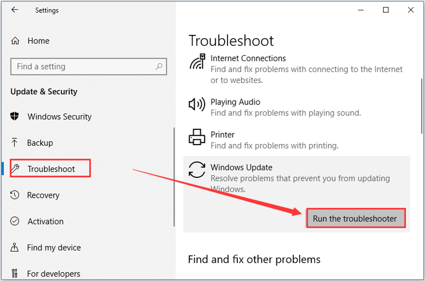 run Windows Update troubleshooter