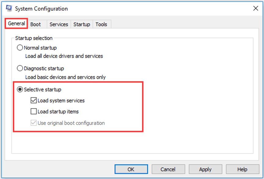 uncheck Load startup items